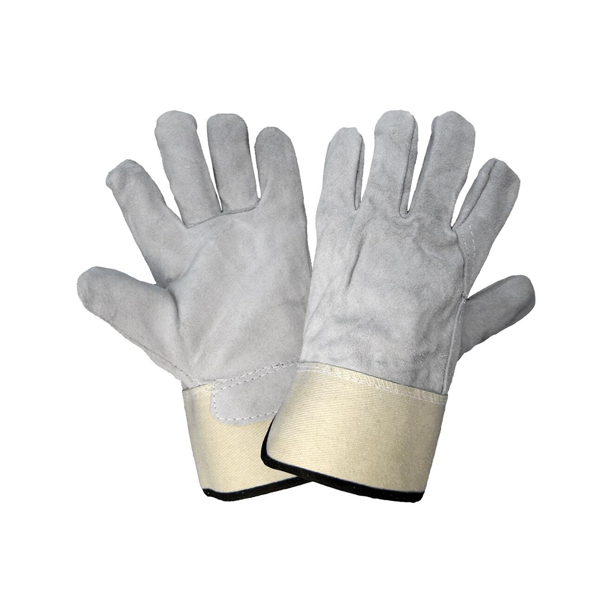 Global Glove Gray Cowhide Leather Gloves with Full Leather Back- 12 Pairs